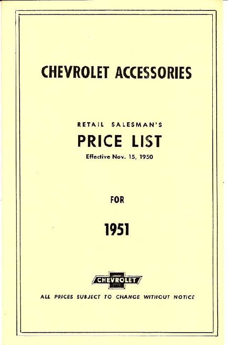 1951 CHEVROLET RETAIL ACCY PRICE BOOKLET Photo Main