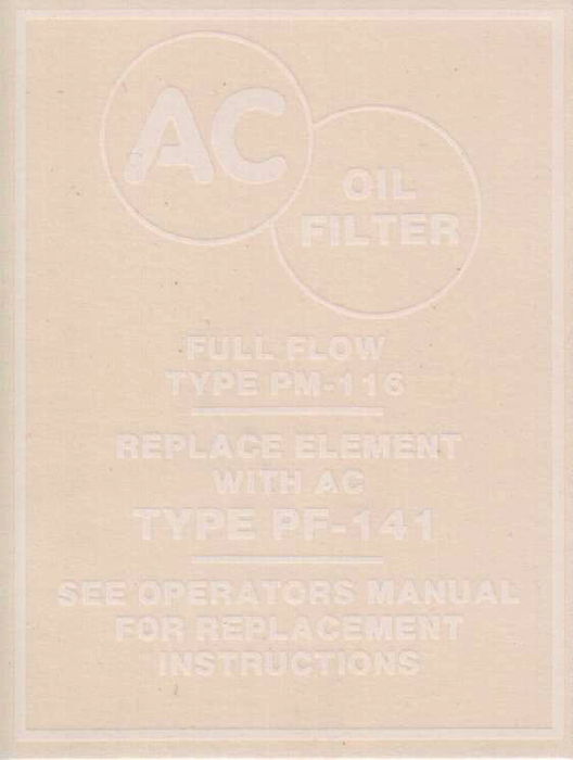 1958-67 OIL FILTER DECAL 6 & 8 CYLINDER Photo Main