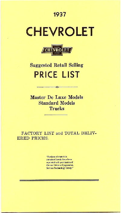 1937 PASS/TRK DELIVERED RETAIL PRICE LIST Photo Main