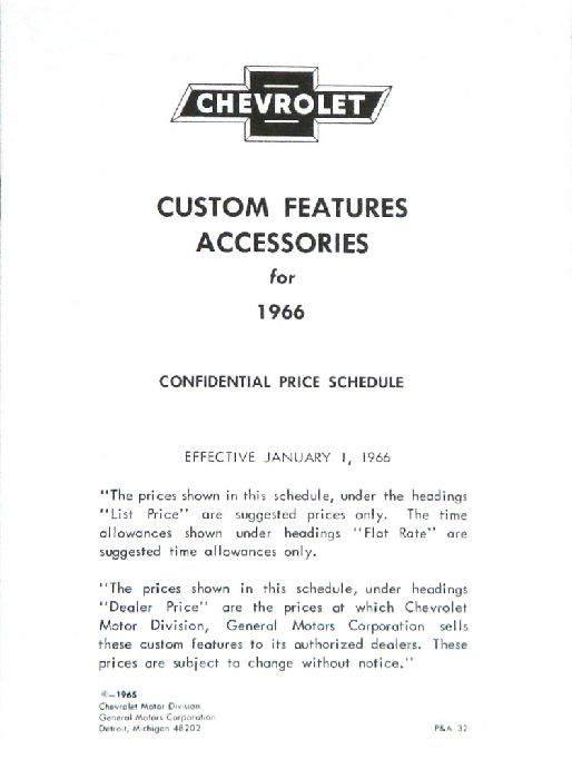 1966 CHEVROLET RETAIL ACCY PRICE BOOKLET Photo Main