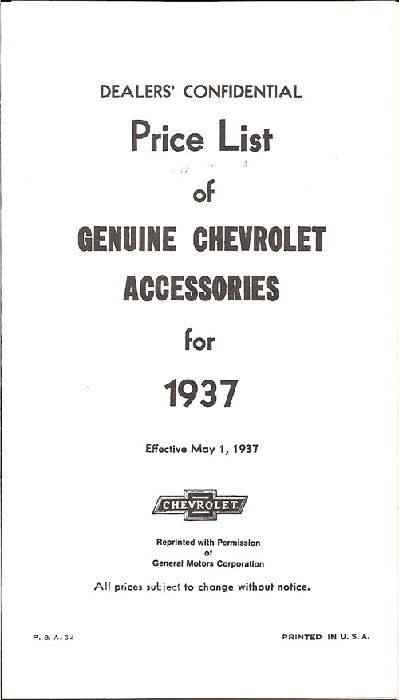 1937 CHEVROLET RETAIL ACCY PRICE BOOKLET Photo Main