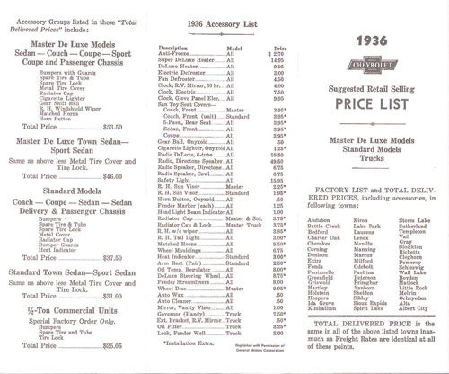 1936 CHEVROLET RETAIL ACCY PRICE BOOKLET Photo Main