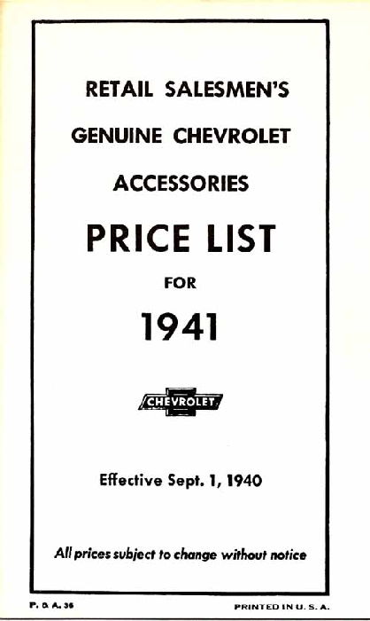 1941 CHEVROLET RETAIL ACCY PRICE BOOKLET Photo Main