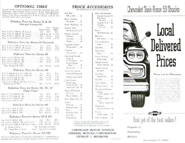 1959 TRUCK DELIVERED RETAIL PRICE LIST Photo Main