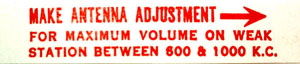 1955-60 ANTENNA ADJUST TAG FOR RADIO Photo Main