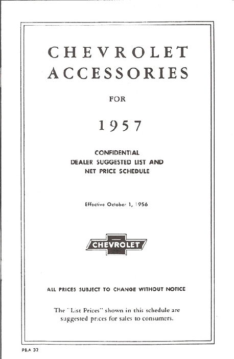 1957 CHEVROLET RETAIL ACCY PRICE BOOKLET Photo Main