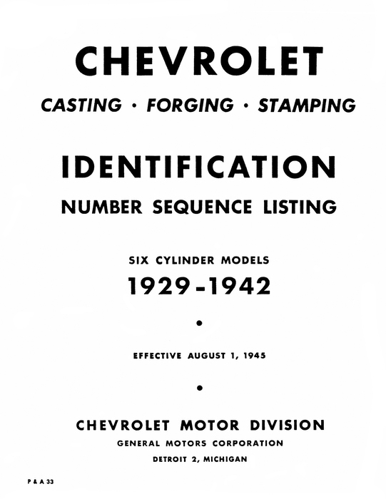 1929-42 CASTING NUMBER LISTING Photo Main