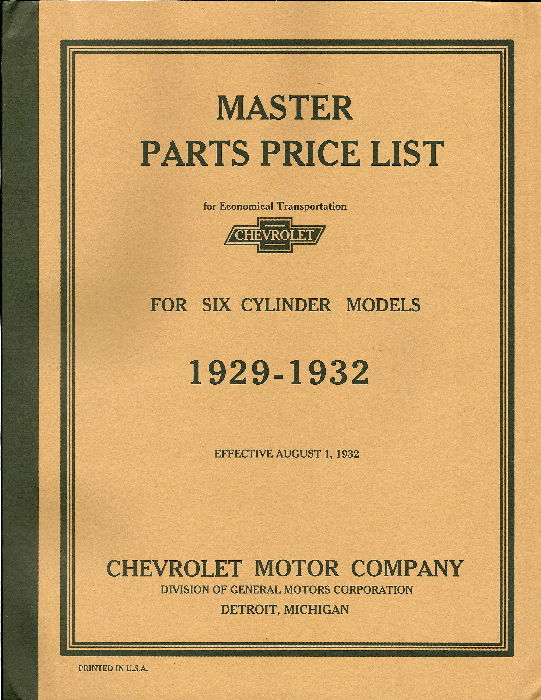 1929-32 CHEVROLET MASTER PARTS BOOK Photo Main