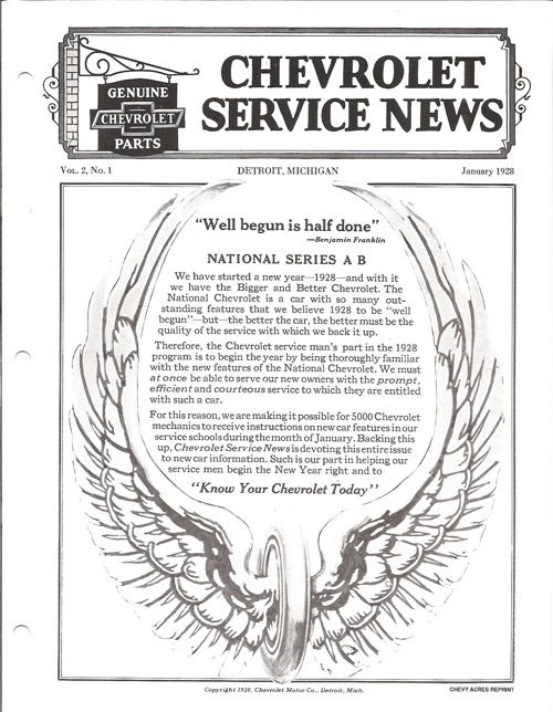 1928 CHEVROLET FACTORY SERVICE NEWS Photo Main