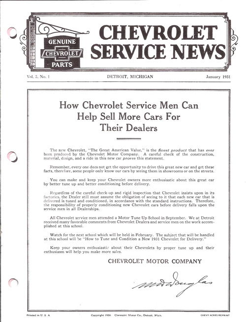 1931 CHEVROLET FACTORY SERVICE NEWS Photo Main