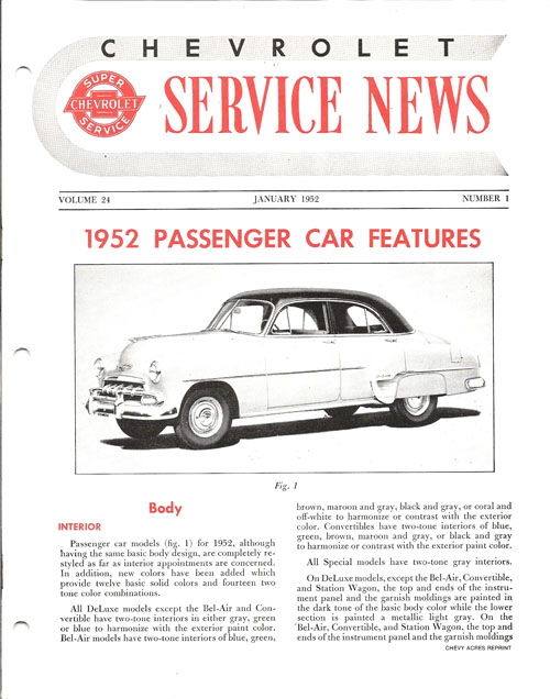 1952 CHEVROLET FACTORY SERVICE NEWS Photo Main