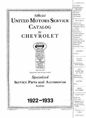 1922-33 UNITED MOTORS SERVICE CHEVY CATALOG Photo Main
