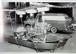 1955 MOTORAMA TRUCK ENGINE DISPLAY B&W PHOTO