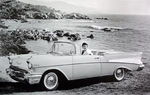 Chevrolet Parts -  1957 CONVERTIBLE AT OCEAN B&W PHOTO
