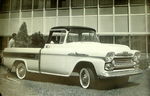 1958 CHEV CAMEO PU 3/4 FRONT VIEW B&W PHOTO 