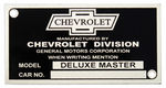 Chevrolet Parts -  1937-39 "DELUXE MASTER" CAR ID PLATE