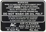 Chevrolet Parts -  1937-48 DRY ELEM. AIR CLEANER DECAL