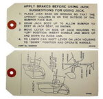 Chevrolet Parts -  1949-53 JACKING INSTRUCTION TAG