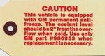 Chevrolet Parts -  "RADIATOR COOLANT TAG"