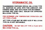 GMC Parts -  1955-60 GMC HYDRAMATIC TRANS OIL DECAL