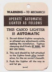 Chevrolet Parts -  1946-1960 CASCO LIGHTER INSTRUCTION TAG