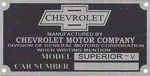 Chevrolet Parts -  1926 SUPERIOR V  ID PLATE