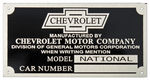 Chevrolet Parts -  1928 NATIONAL CAR & TRUCK ID PLATE