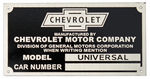 Chevrolet Parts -  1930 UNIVERSAL CAR & TRUCK ID PLATE