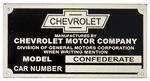 Chevrolet Parts -  1932 CONF. "CAR NUMBER" CAR & TRK ID PLATE