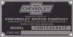 Chevrolet Parts -  1932 CONF. "CAR NO." CAR & TRK ID PLATE 