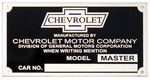 Chevrolet Parts -  1933-36 MASTER CAR & TRUCK ID PLATE