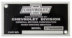 Chevrolet Parts -  1933-36 STANDARD PASSENGER ID PLATE