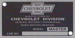 Chevrolet Parts -  1937-38 MASTER CAR & 1/2 TON ID PLATE