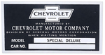 Chevrolet Parts -  1940-1946 SPECIAL DELUXE ID PLATE