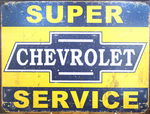 Chevrolet Parts -  DISTRESSED "SUPER SERVICE" TIN SIGN-16.5" X 12.5"