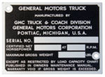 Chevrolet Parts -  1947-52 GMC TRUCK ID PLATE