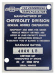 Chevrolet Parts -  1953 PICKUP IDENTIFICATION PLATE