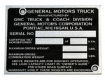 GMC Parts -  1953-55 GMC TRUCK ID PLATE