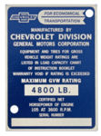 Chevrolet Parts -  1954 PICKUP IDENTIFICATION PLATE