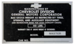 Chevrolet Parts -  1939-41 PICKUP IDENTIFICATION PLATE