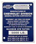 Chevrolet Parts -  1955 PICKUP IDENTIFICATION PLATE